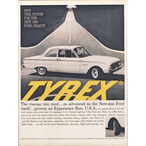 1959 Tyrex Vintage Print Ad 1960 Ford Falcon 2 Lane Highway Viscose Wall Art 50s